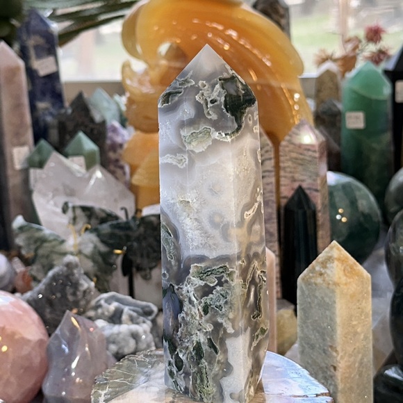 🔥SALE🔥 Moss Agate Crystal Tower With Druzy! - Picture 5 of 11